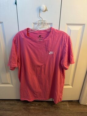 Nike Small White Swoosh Pink Tee